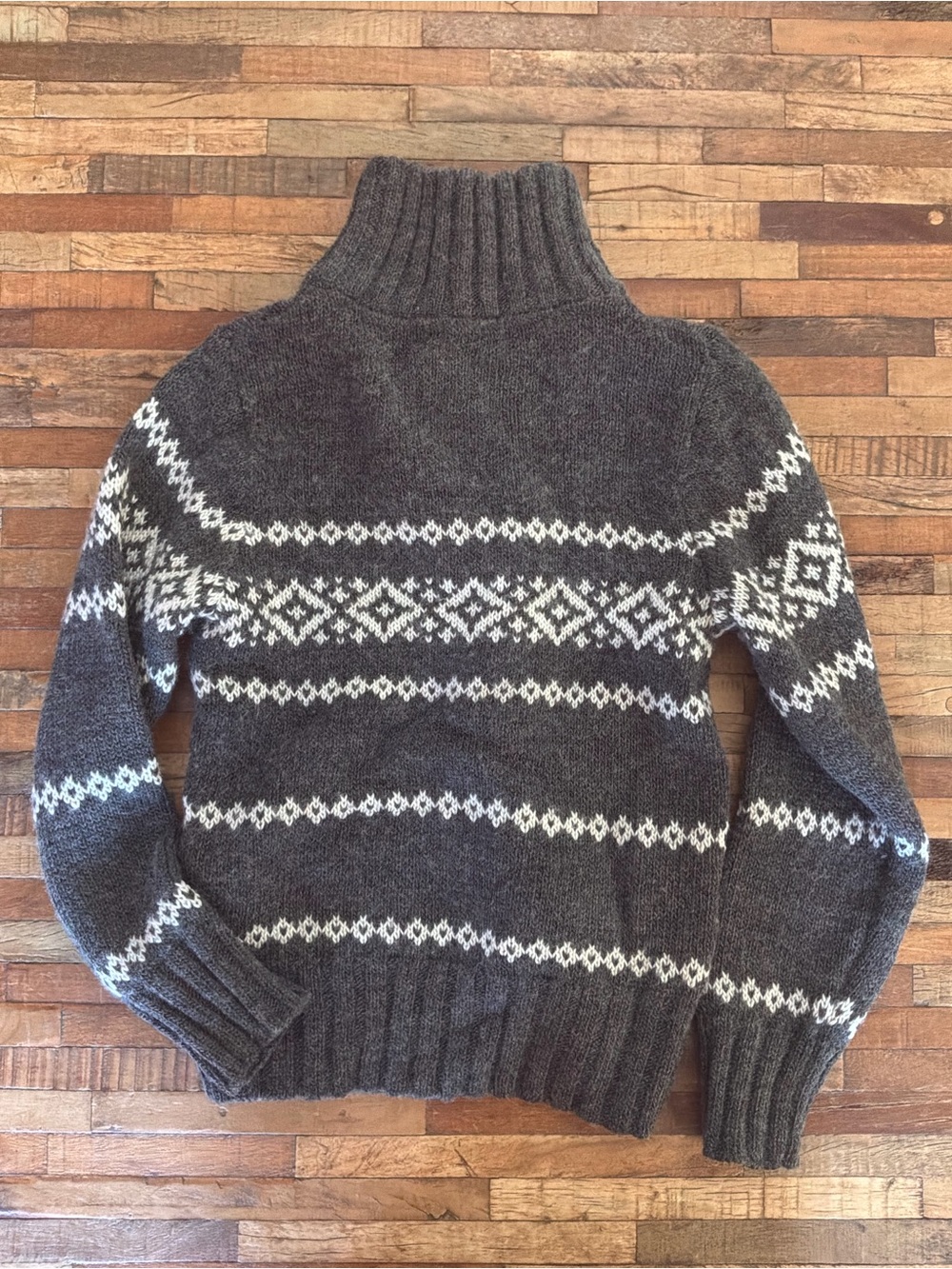 H&M Dark Gray Fair Isle Zip-Neck Knit Sweater - Picture 2 of 8